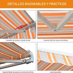 Toldo retráctil Outsunny con manivela naranja/beige 18x300x250 cm