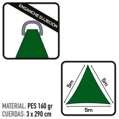 Toldo vela de sombreo Aktive Garden poliéster 5x5x5 m