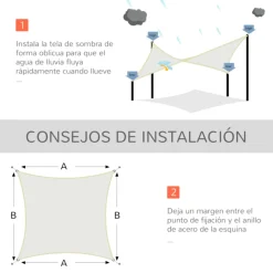 Toldo vela Outsunny rectangular poliéster anti UV beige 400x600 cm