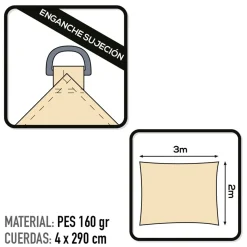 Toldo vela sombreo Aktive Garden rectangular poliéster crema 2x3m