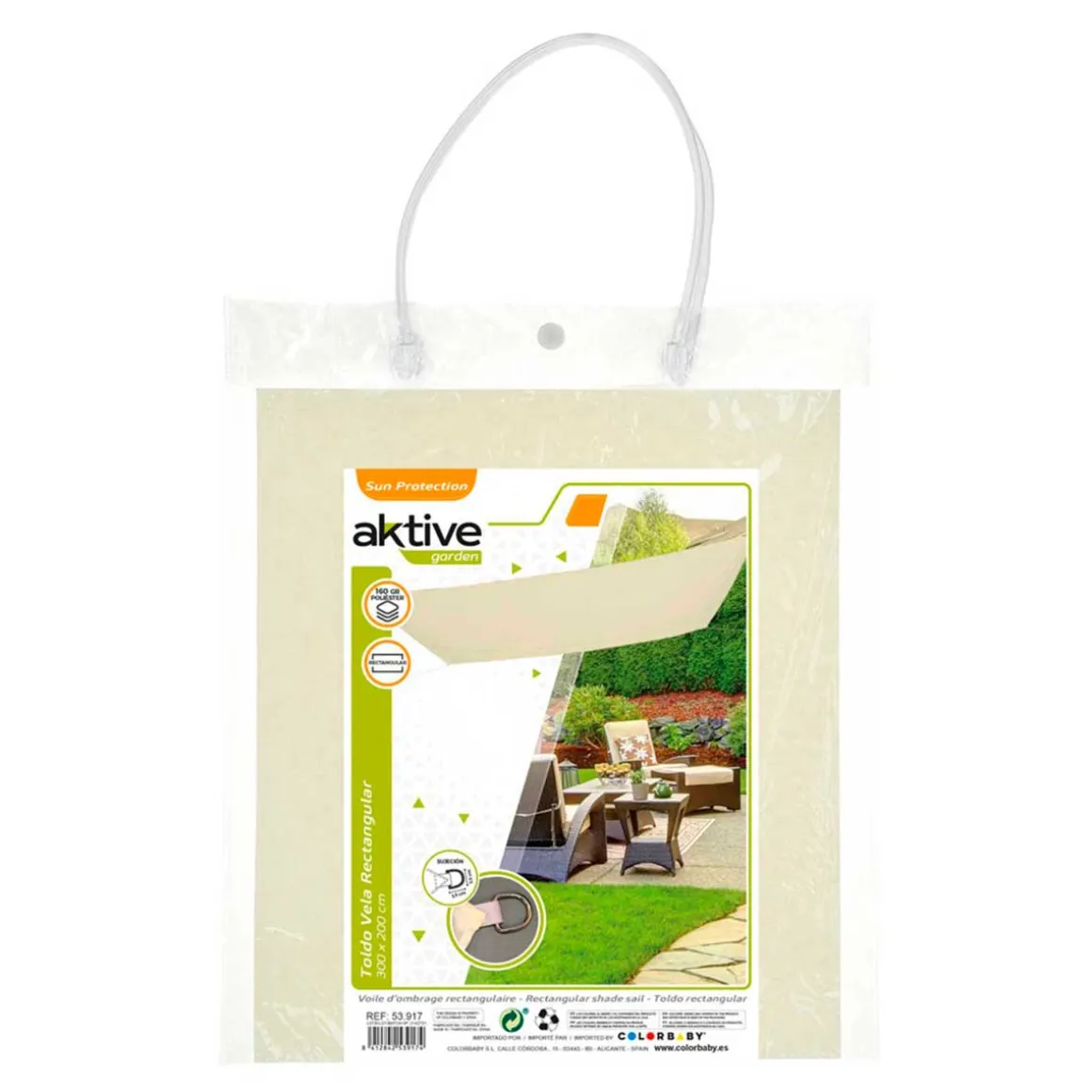 Toldo vela sombreo Aktive Garden rectangular poliéster crema 2x3m