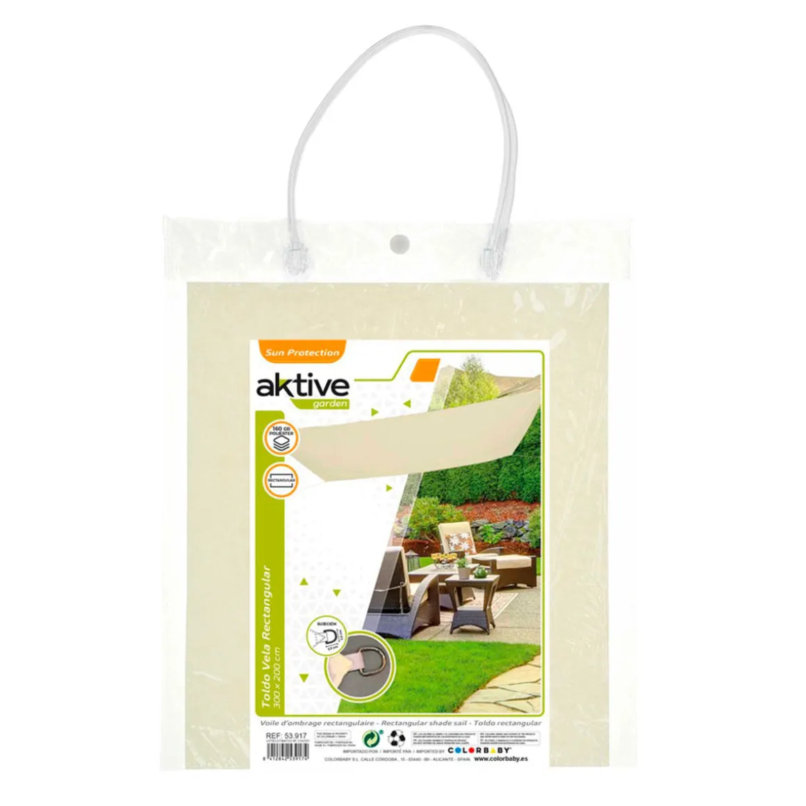 Toldo vela sombreo Aktive Garden rectangular protección UV50 poliéster crema 2x3m