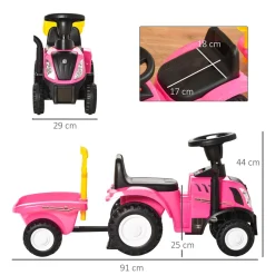 Tractor infantil Homcom con remolque desmontable 1-3 años 44x91x29 cm