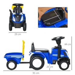 Tractor infantil Homcom con remolque desmontable 1-3 años 44x91x29 cm