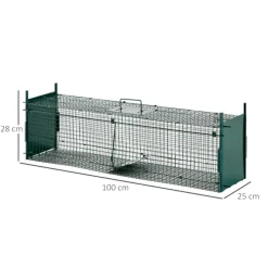 Trampa para animales PawHut metálica 2 puertas verde oscuro 28x100x25 cm