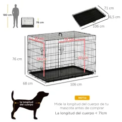 Transportín de perro PawHut 2 puertas plegable con asa negro 76x106x68 cm