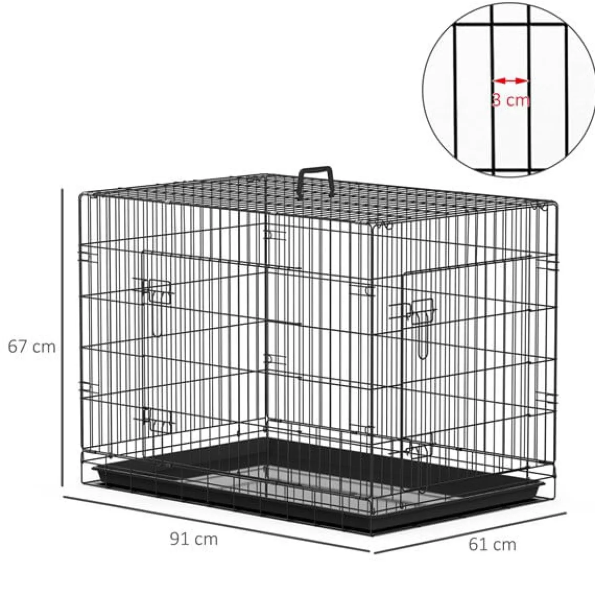 Transportín para perros ABS acero negro 91x61x67 cm