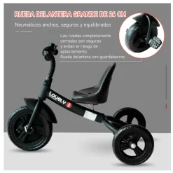 Triciclo Homcom 3 ruedas +18M negro 55x49x74 cm