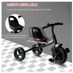 Triciclo Homcom 3 ruedas +18M negro 55x49x74 cm