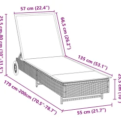 Tumbona Arenis reclinable 3 posiciones + 2 ruedas 80x179x55 cm