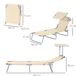 Tumbona Benidorm Outsunny plegable con parasol beige 36x187x58 cm