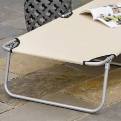 Tumbona Benidorm Outsunny plegable con parasol beige 36x187x58 cm