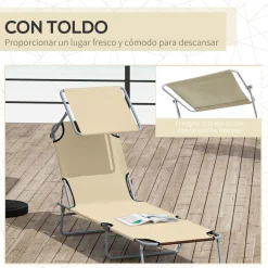 Tumbona Benidorm Outsunny plegable con parasol beige 36x187x58 cm