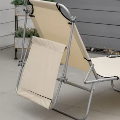 Tumbona Benidorm Outsunny plegable con parasol beige 36x187x58 cm