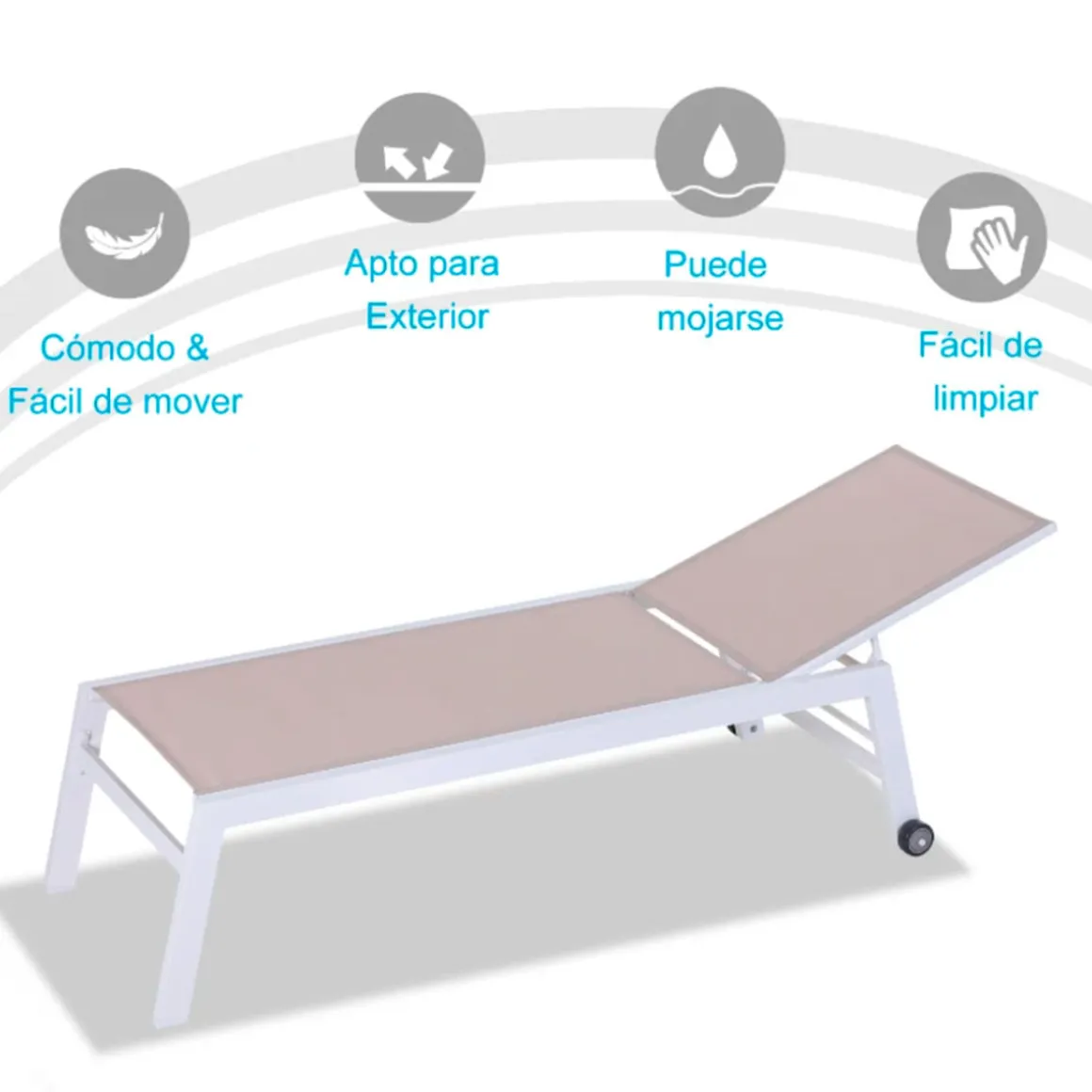 Tumbona de jardín Outsunny ajustable 5 posiciones 2 ruedas 43/102x65x202 cm