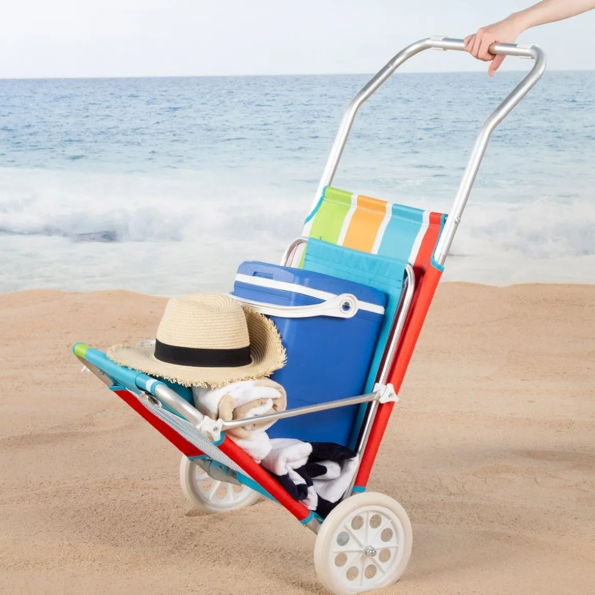 Tumbona de playa Aktive asa de transporte + ruedas + toldo multicolor 62x62x117 cm