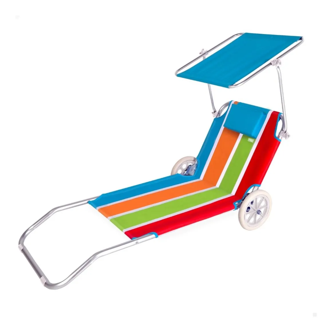 Tumbona de playa Aktive asa de transporte + ruedas + toldo multicolor 62x62x117 cm