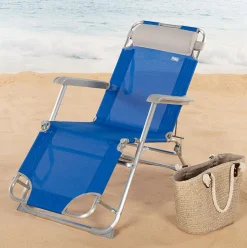 Tumbona de playa Aktive reclinable + reposacabezas azul