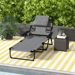 Tumbona Flexx Outsunny plegable con respaldo ajustable gris 31x194x72 cm