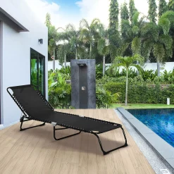 Tumbona Guadix Outsunny plegable respaldo ajustable negro 30x197x58 cm