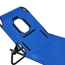 Tumbona Outsunny orificio para cabeza plegable/reclinable azul 56x28x190 cm