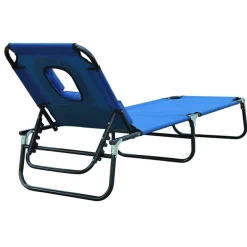 Tumbona Outsunny orificio para cabeza plegable/reclinable azul 56x28x190 cm