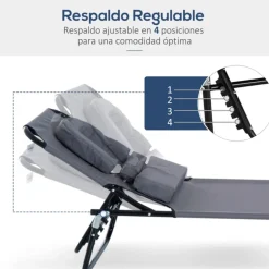 Tumbona Outsunny plegable con orificio respaldo ajustable 4 posiciones 28x56x190 cm
