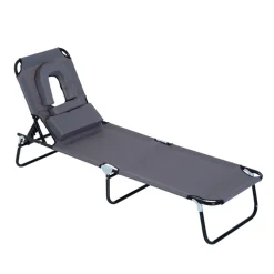 Tumbona Outsunny plegable con orificio respaldo ajustable 4 posiciones 28x56x190 cm