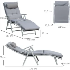 Tumbona Riffa Outsunny reclinable 7 posiciones gris 100,5x137x63,5 cm