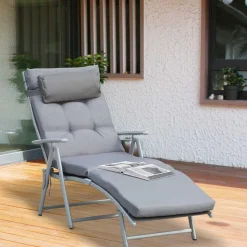 Tumbona Riffa Outsunny reclinable 7 posiciones gris 100,5x137x63,5 cm