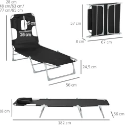 Tumbona Taifa Outsunny reclinable reposacabezas azul 28x182x56 cm