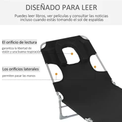 Tumbona Taifa Outsunny reclinable reposacabezas azul 28x182x56 cm