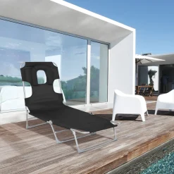 Tumbona Taifa Outsunny reclinable reposacabezas azul 28x182x56 cm