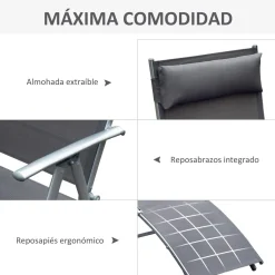 Tumbona Taití Outsunny respaldo ajustable 7 niveles 100,5x137x63,5 cm