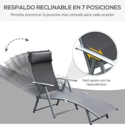 Tumbona Taití Outsunny respaldo ajustable 7 niveles 100,5x137x63,5 cm