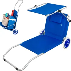 Tumbona/carrito 2 en 1 Aktive Beach plegable con ruedas azul 62x62x117 cm