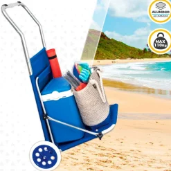 Tumbona/carrito 2 en 1 Aktive Beach plegable con ruedas azul 62x62x117 cm