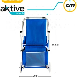 Tumbona/carrito 2 en 1 Aktive Beach plegable con ruedas azul 62x62x117 cm
