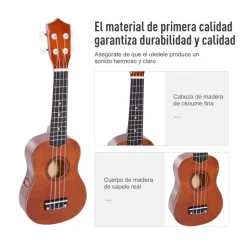 Ukelele soprano Homcom 4 cuerdas ajustables 53x17,5x6,2 cm