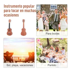 Ukelele soprano Homcom 4 cuerdas ajustables madera 53x17,5x6,2 cm