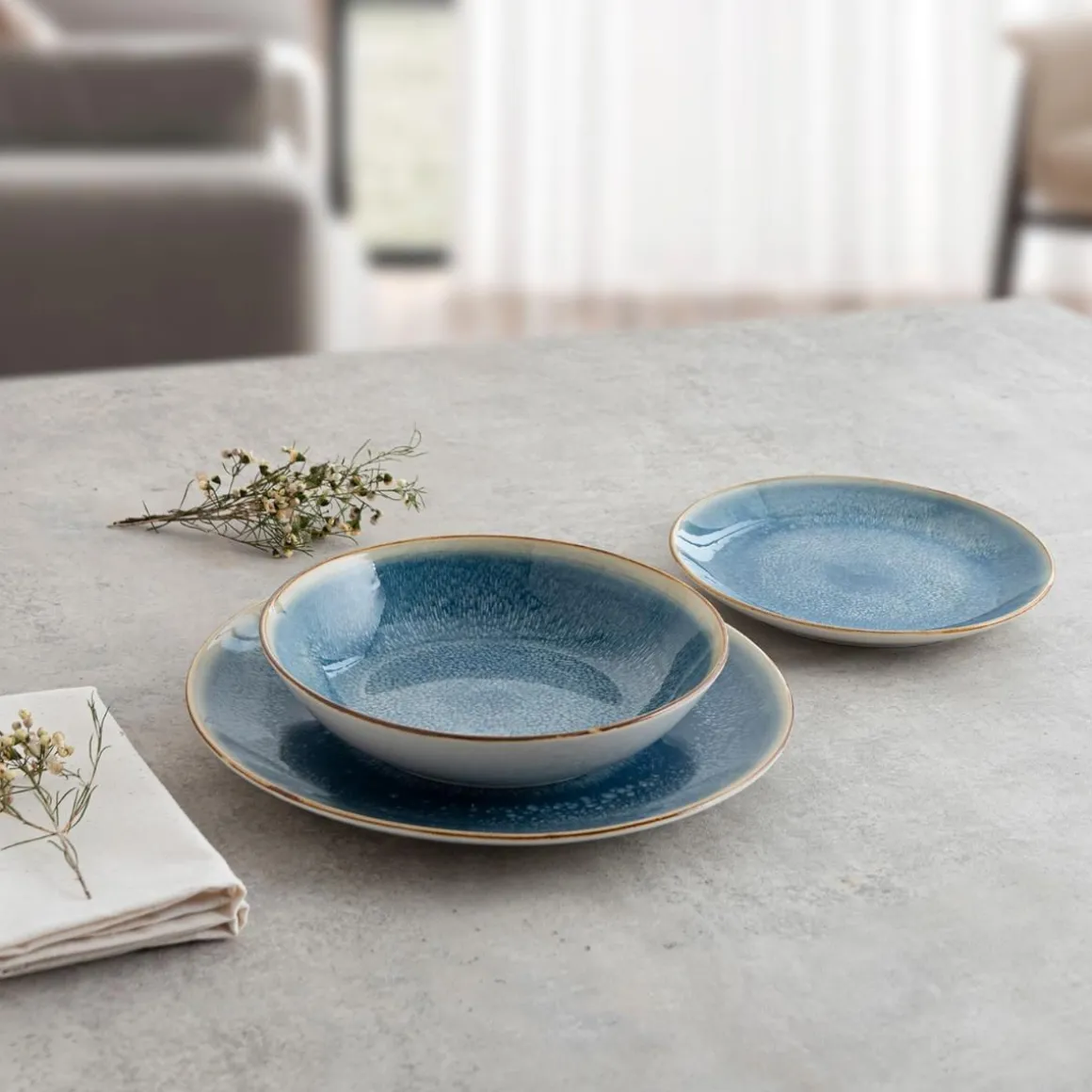 Vajilla Aura Bidasoa 12 piezas 4 servicios porcelana azul