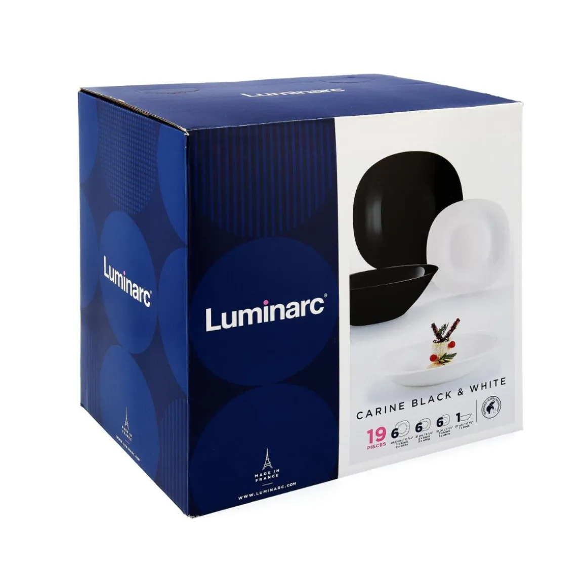 Vajilla Carine N&B Luminarc 19 piezas 6 servicios vidrio opal blanco/negro