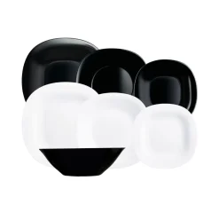 Vajilla Carine N&B Luminarc 19 piezas 6 servicios vidrio opal blanco/negro