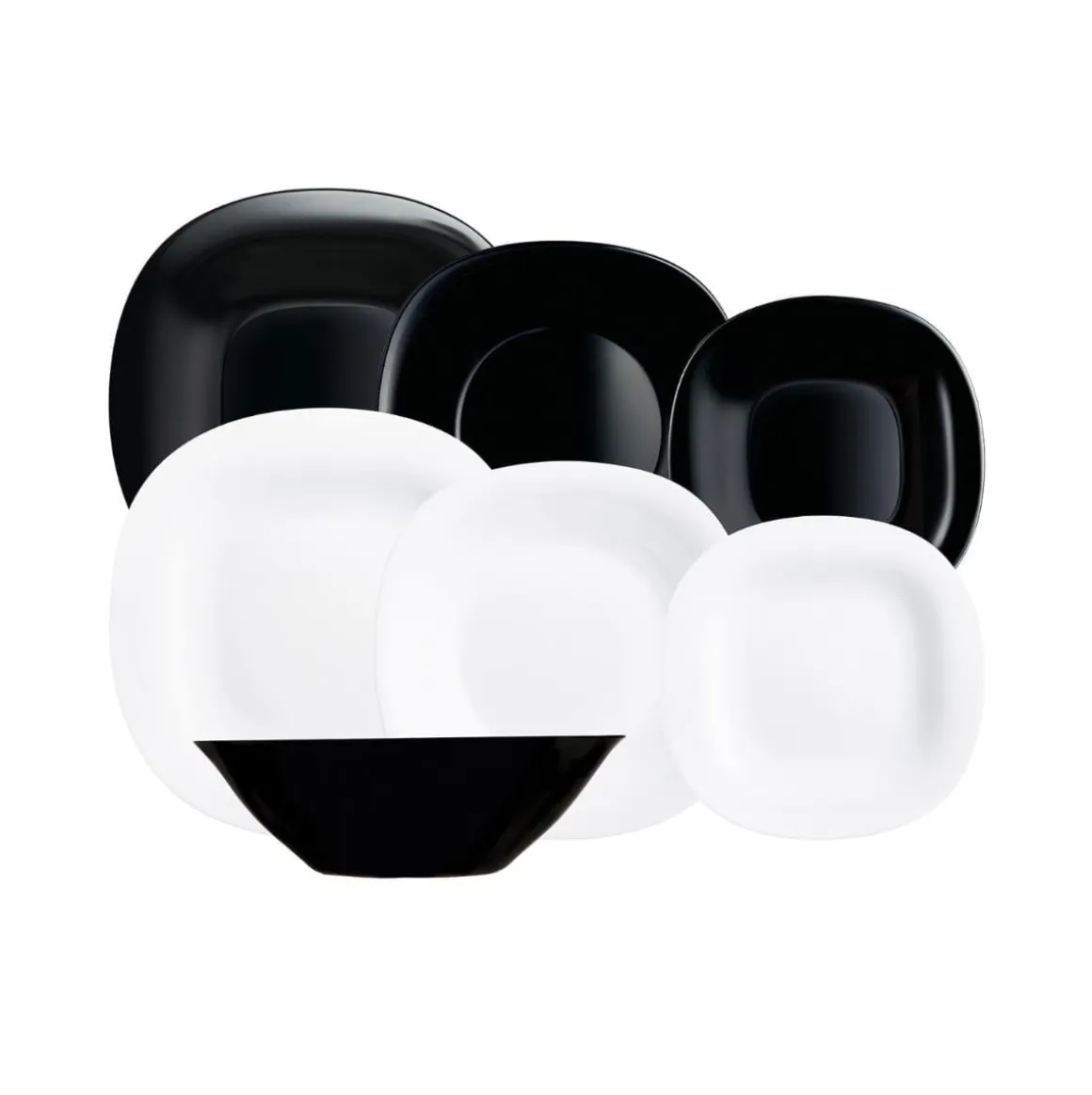 Vajilla Carine N&B Luminarc 19 piezas 6 servicios vidrio opal blanco/negro