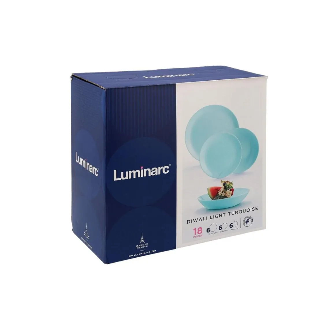 Vajilla Diwali Luminarc 18 piezas 6 servicios vidrio opal turquesa