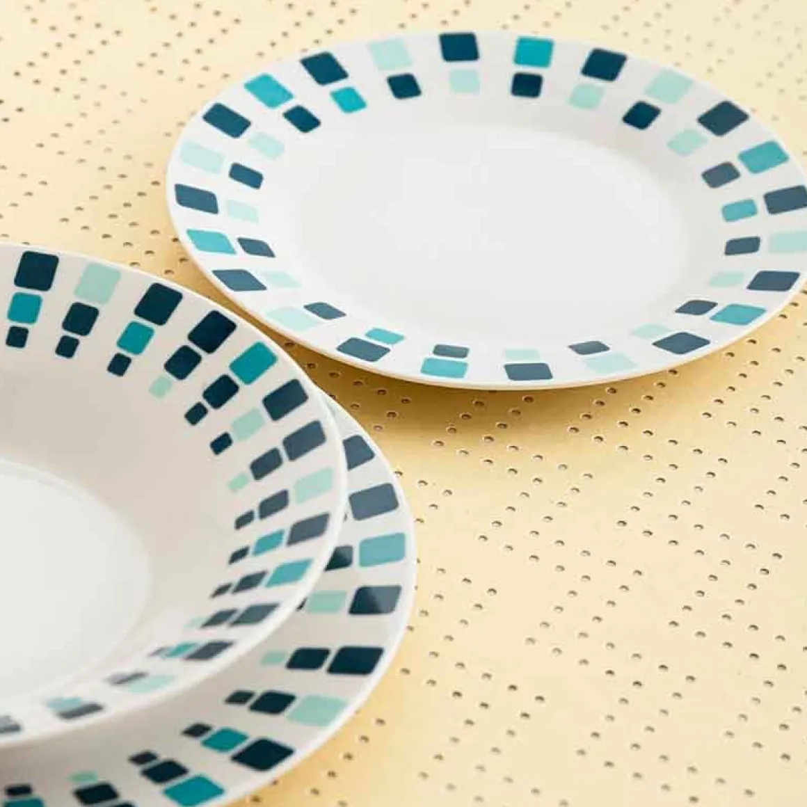Vajilla Simetric Quid 18 piezas 6 servicios porcelana blanco/azul