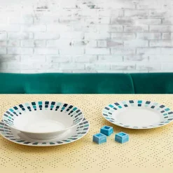 Vajilla Simetric Quid 18 piezas 6 servicios porcelana blanco/azul