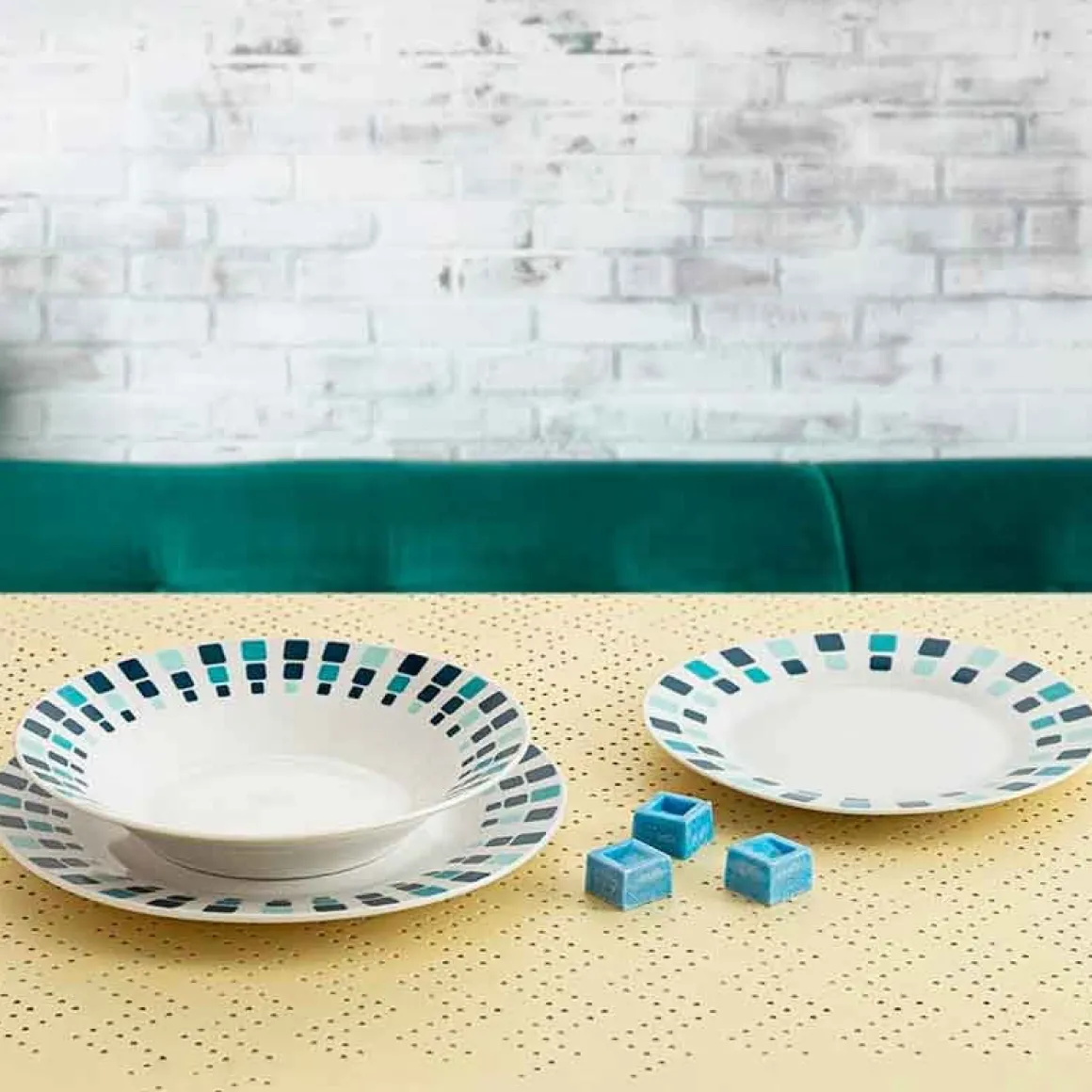 Vajilla Simetric Quid 18 piezas 6 servicios porcelana blanco/azul