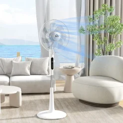 Ventilador de pie Horizon Homcom 40W función antimosquitos blanco Ø44,5x135 cm