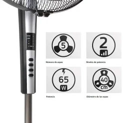 Ventilador de pie Orbegozo SF 0640 65W 2 velocidades negro Ø40 cm